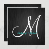 Elegant Black & Silver Monogram Weddenschap Kaart (Voorkant / Achterkant)