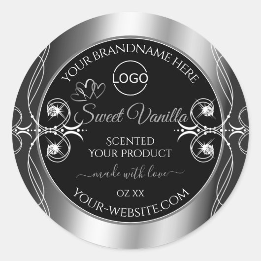 Elegant Black Silver Product Labels Diamonds Logo (Voorkant)