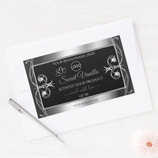 Elegant Black Silver Product Labels Diamonds Logo (Envelop)