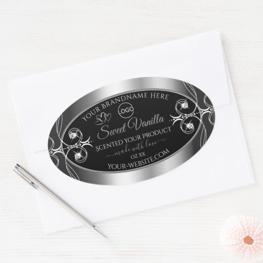 Elegant Black Silver Product Labels Diamonds Logo (Envelop)