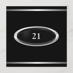 Elegant Black Silver Stripe 21st Birthday Male Kaart