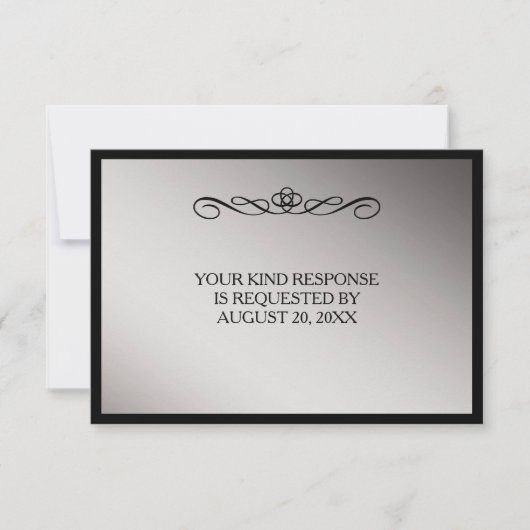 Elégant Black Silver Swirl Wedding RSVP (Devant)