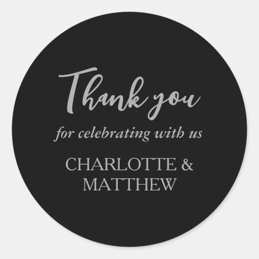 Elegant Black Silver Wedding Classic Round Sticker (Voorkant)