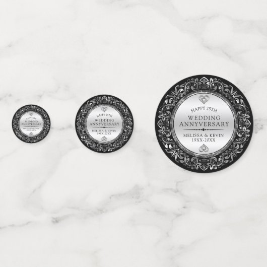 Elegant Black & Silver Wedding Jubileum Confetti (Voorkanten)