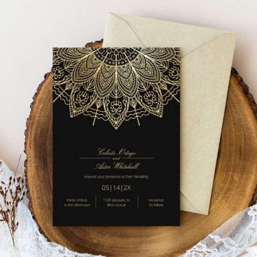 Elegant Black Simple Mandala Wedding Kaart