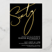 Elegant Black Sixty 60th Birthday Gold Folie Uitnodiging (Voorkant)