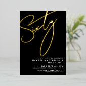 Elegant Black Sixty 60th Birthday Gold Folie Uitnodiging (Staand Voorkant)