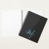 Élégant Black Sky Blue Script Monogramme moderne (Devant avec enveloppe)