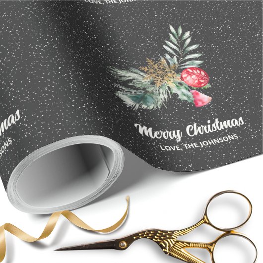 Elegant Black Snowflake Christmas Script Cadeaupapier
