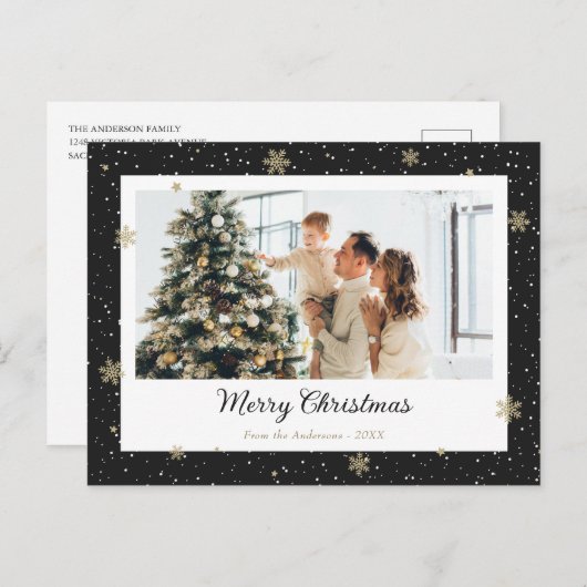 Elegant Black Snowflake Feestdagenkaart (Voorkant / Achterkant)