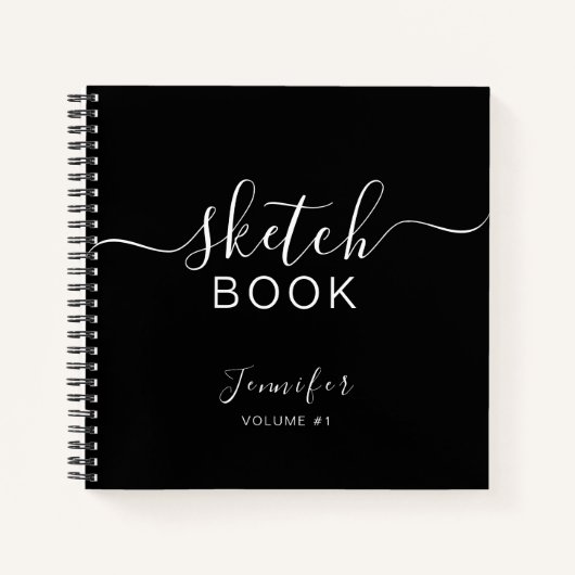 Elegant Black Specialized Sketchbook Jouw naam Notitieboek (Voorkant)