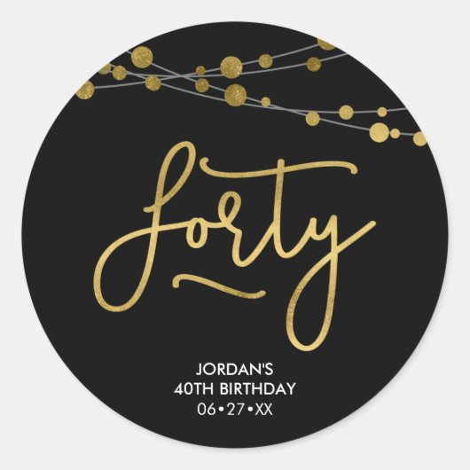 Elegant Black Strings of Lights 40th Birthday Ronde Sticker (Voorkant)