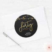 Elegant Black Strings of Lights 40th Birthday Ronde Sticker (Envelop)