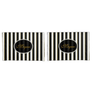 Elegant Black Striped Pearl Monogram Hoesje set Kussensloop