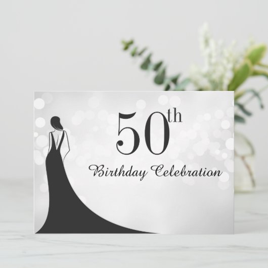 Elegant Black Stropdas 50th Birthday Invitation Kaart (Staand voorkant)