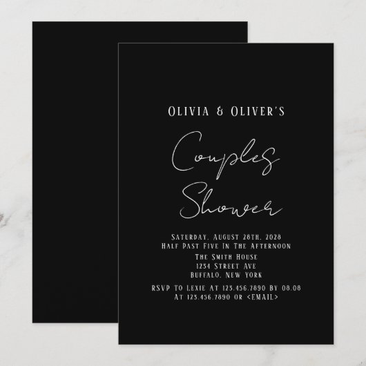 Elegant Black Stropdas Couples Shower Invitation Kaart (Voorkant / Achterkant)