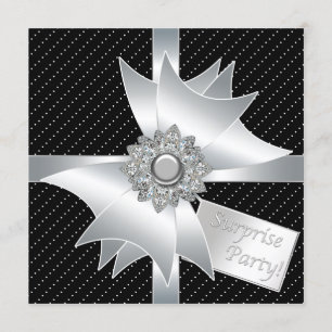 Elegant Black Surprise Birthday Party Kaart