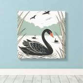 Elegant Black Swan Canvas Afdruk (Insitu (Houten vloer))