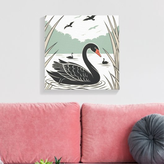 Elegant Black Swan Canvas Afdruk (Insitu (Woonkamer))