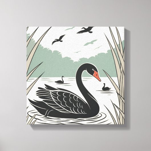 Elegant Black Swan Canvas Afdruk (Voorkant)