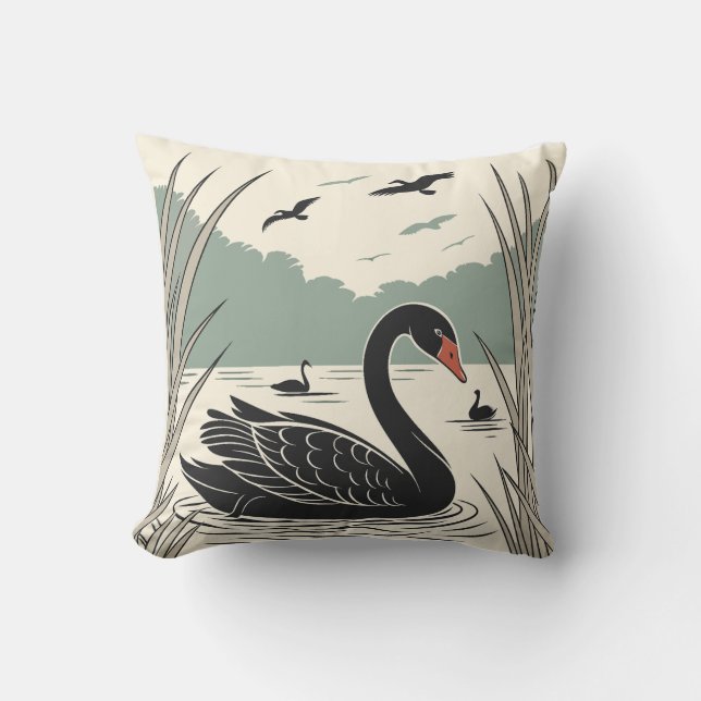 Elegant Black Swan Kussen (Voorkant)