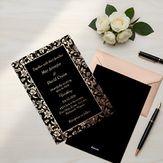 Elegant Black Themed Premium Wedding Rose Gold Folie Uitnodiging