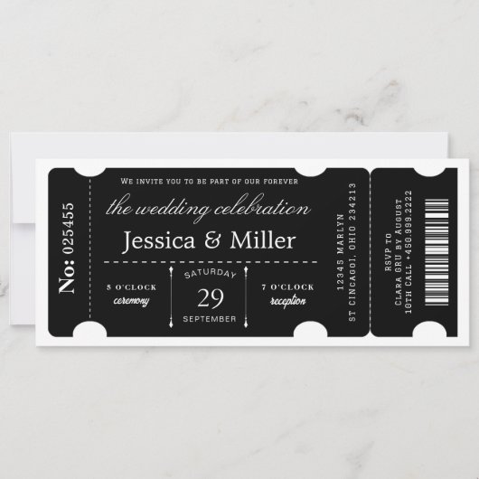 Elegant Black Ticket Wedding Invitation (Devant)
