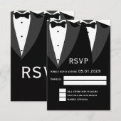 Elegant Black Tie Gay Wedding RSVP Card (Devant / Derrière)