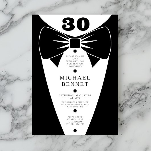 Elegant Black Tuxedo 30th Birthday Kaart