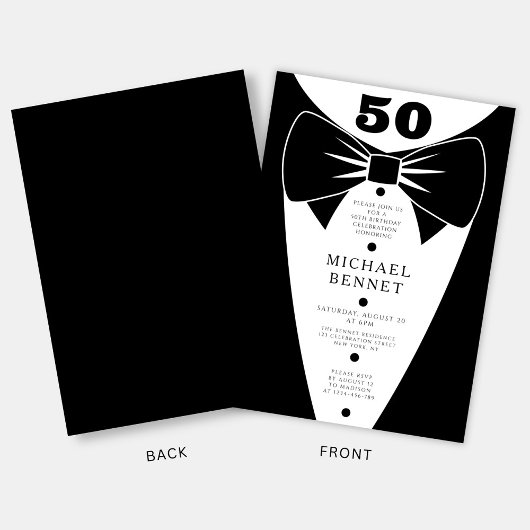 Elegant Black Tuxedo 50th Birthday Kaart
