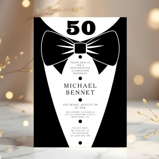 Elegant Black Tuxedo 50th Birthday Kaart