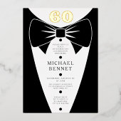 Elegant Black Tuxedo 60th Birthday Gold Folie Uitnodiging (Voorkant)