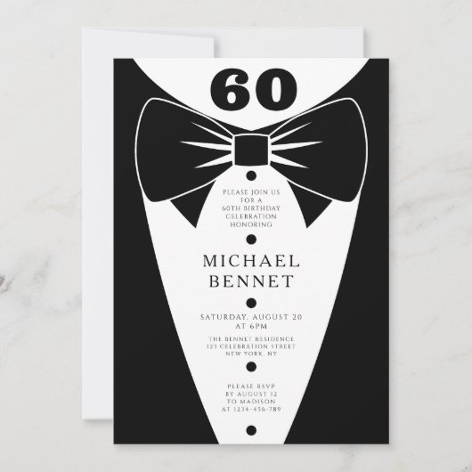Elegant Black Tuxedo 60th Birthday Kaart (Voorkant)