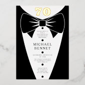 Elegant Black Tuxedo 70th Birthday Gold Folie Uitnodiging (Voorkant)