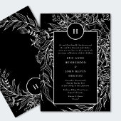 Elegant Black Tuxedo Bright White Monogram Wreate Kaart