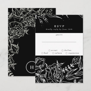 Elegant Black Tuxedo Bright White Wreath Wedding RSVP Kaartje