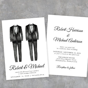 Elegant Black Tuxedo Waterverven Gay Wedding Kaart