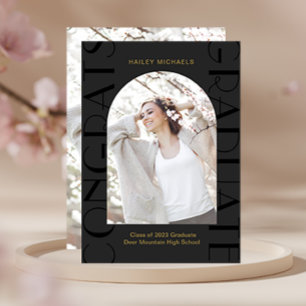 Elegant Black Two Photo Afstuderen Kaart