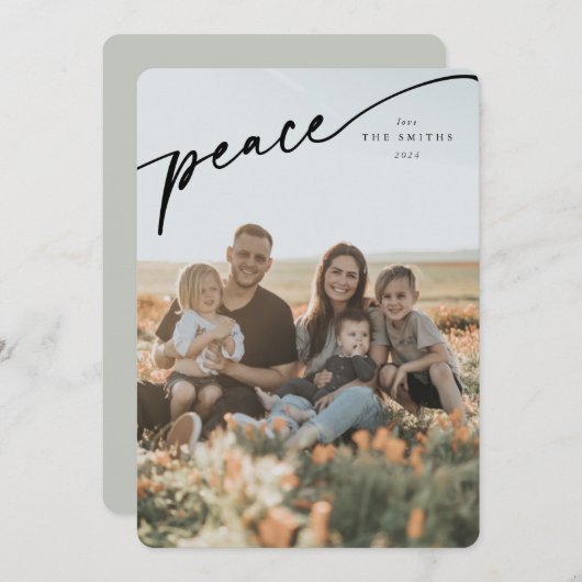 Elegant Black Typographic Script 'Peace' Feestdagenkaart (Voorkant / Achterkant)