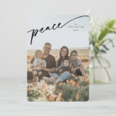 Elegant Black Typographic Script 'Peace' Feestdagenkaart (Staand voorkant)