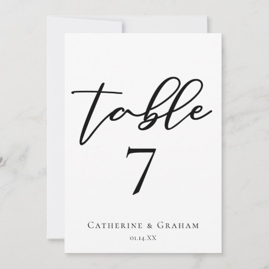 Elegant Black Typography Wedding Table Number Kaar (Voorkant)