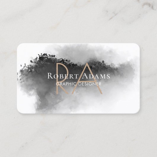 Elegant Black Waterverf Abstracte monogrammen Visitekaartje (Voorkant)