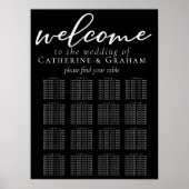 Elegant Black Wedding 16 Table Seating Chart Poster (Voorkant)