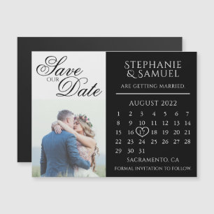 Elegant Black Wedding Calendar Foto Save the Date Magnetische Uitnodiging