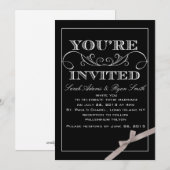 Elegant Black Wedding Invitation Kaart (Voorkant / Achterkant)