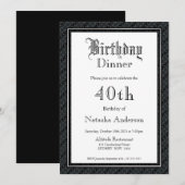 Elegant Black & White 40th Birthday Dinner Kaart (Voorkant / Achterkant)