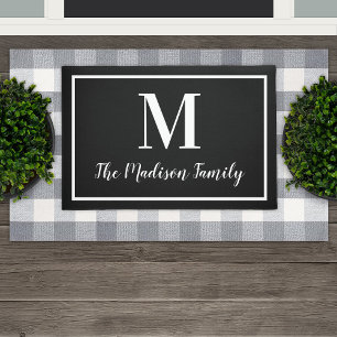 Elegant Black White - aangepast monogram Initiaal Deurmat