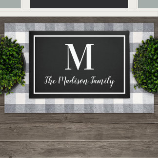 Elegant Black White - aangepast monogram Initiaal Deurmat