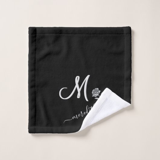 Elegant Black White — Aangepast monogram naam aanj Bad Handdoek (Wasdoekje)