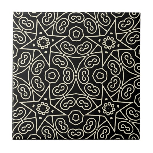 Elegant Black & White Abstract Geometric Pattern Tegeltje (Voorkant)